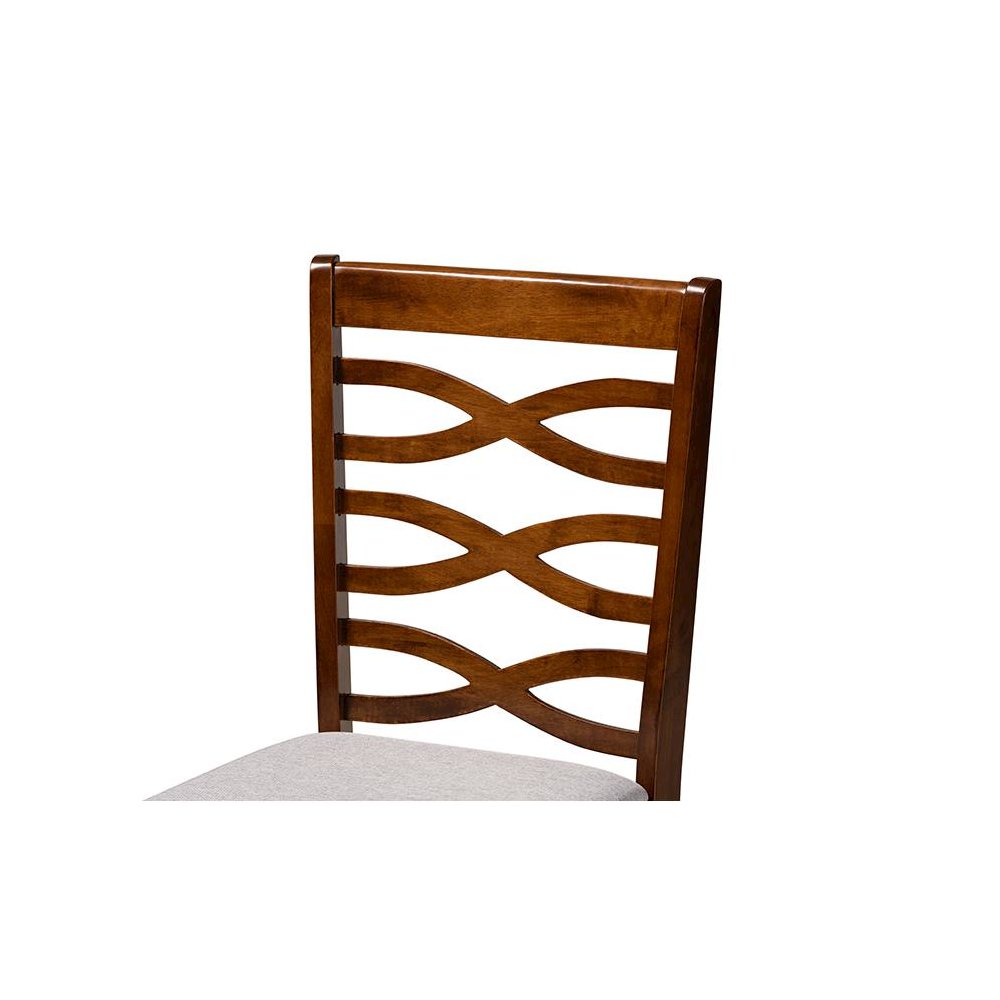 Grey Fabric Upholstered and Walnut Brown Finished Wood 7-Piece Dining Set. Picture 5