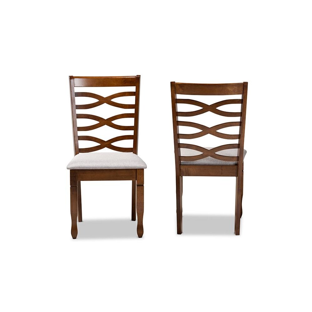Grey Fabric Upholstered and Walnut Brown Finished Wood 2-Piece Dining Chair Set. Picture 2