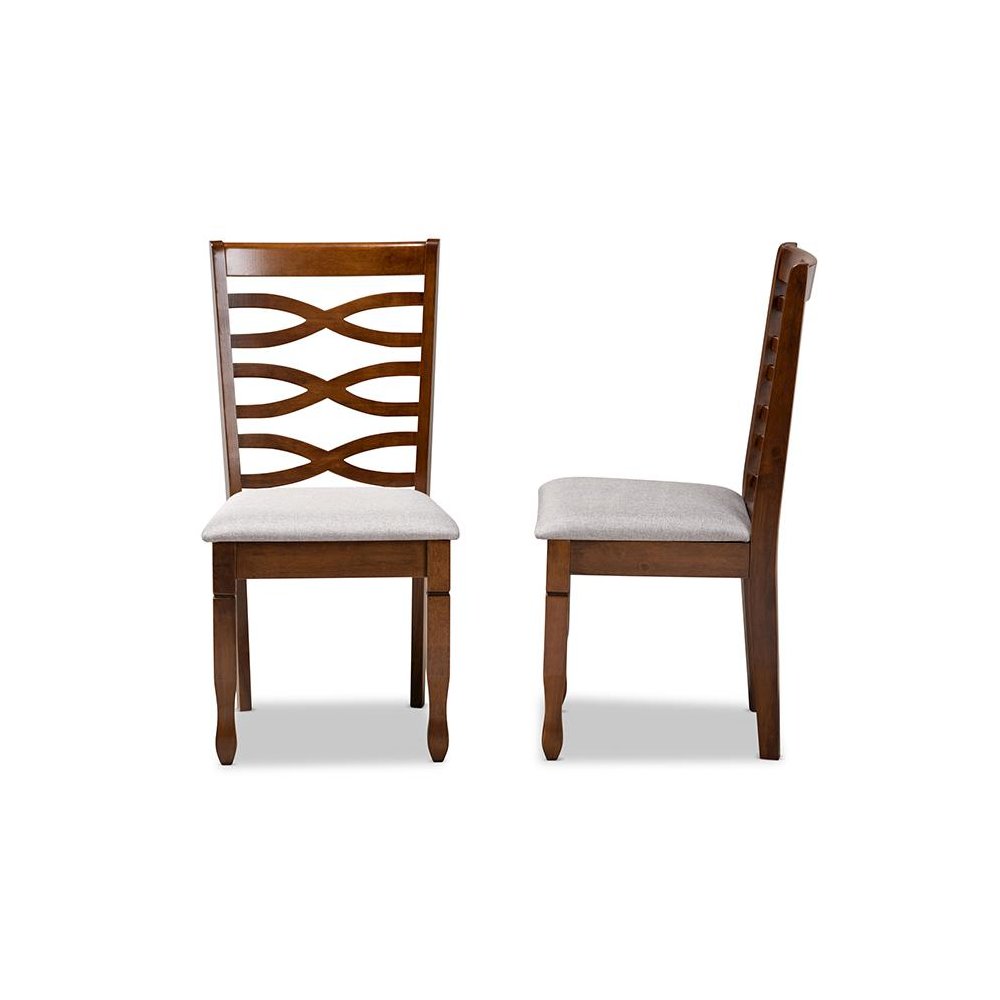 Grey Fabric Upholstered and Walnut Brown Finished Wood 2-Piece Dining Chair Set. Picture 3