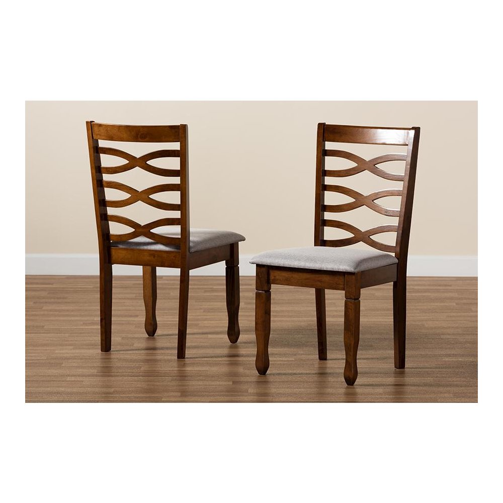Grey Fabric Upholstered and Walnut Brown Finished Wood 2-Piece Dining Chair Set. Picture 7