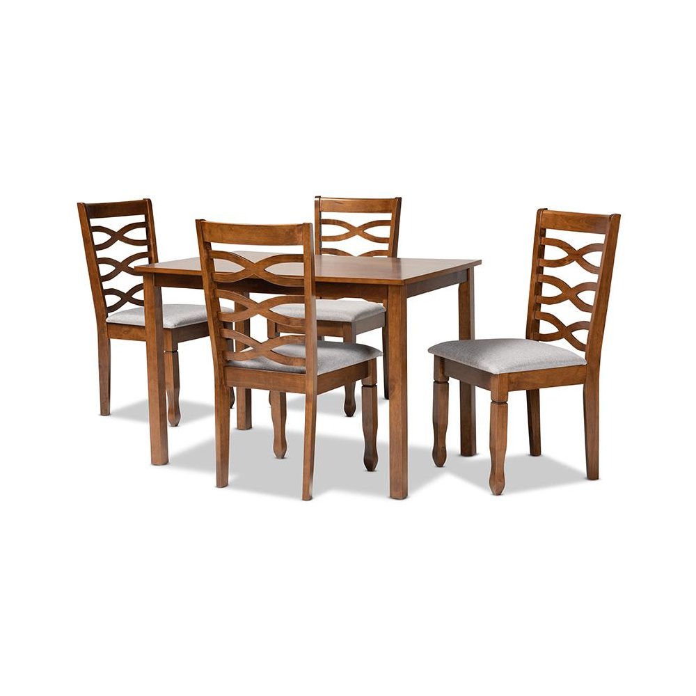 Grey Fabric Upholstered and Walnut Brown Finished Wood 5-Piece Dining Set. Picture 1