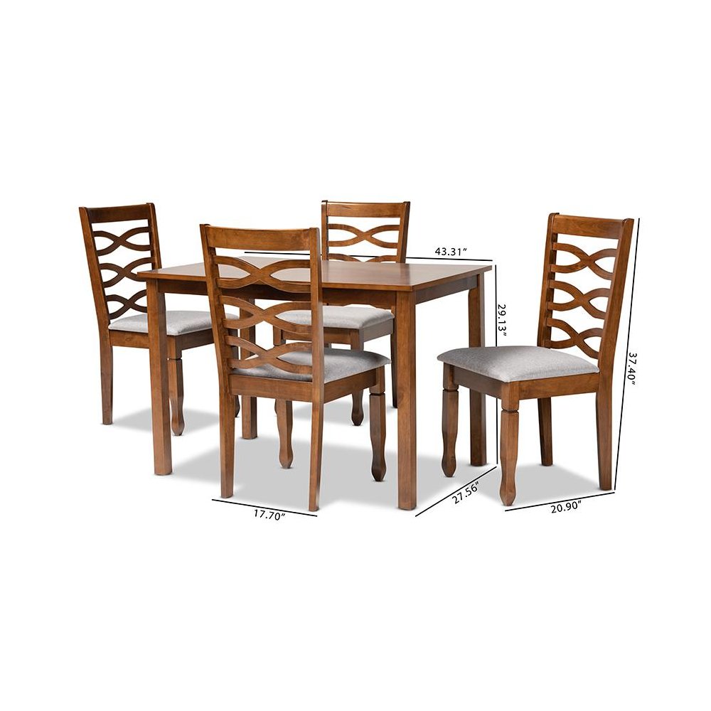 Grey Fabric Upholstered and Walnut Brown Finished Wood 5-Piece Dining Set. Picture 9