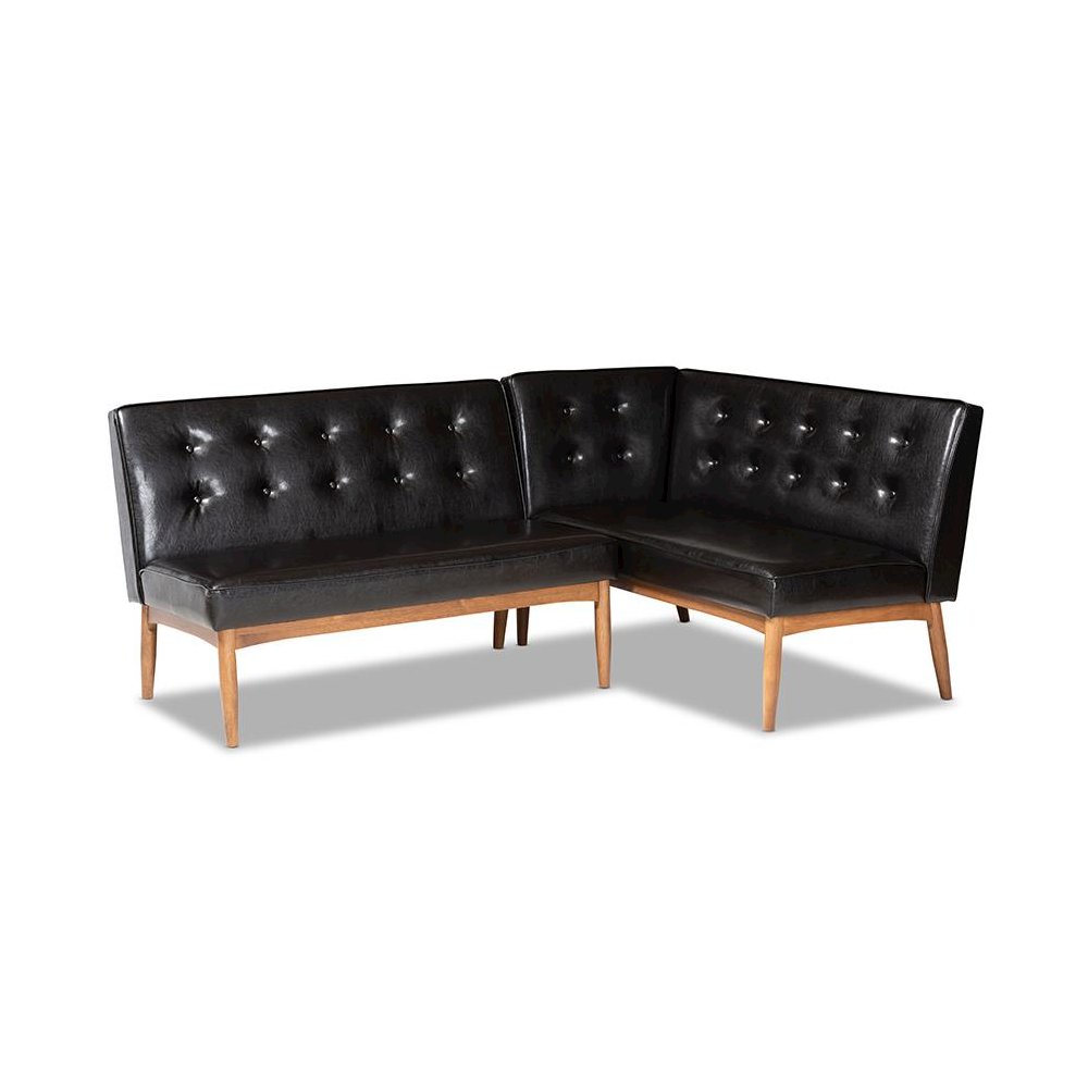 Leather Upholstered 2-Piece Wood Dining Nook Banquette Set. Picture 1