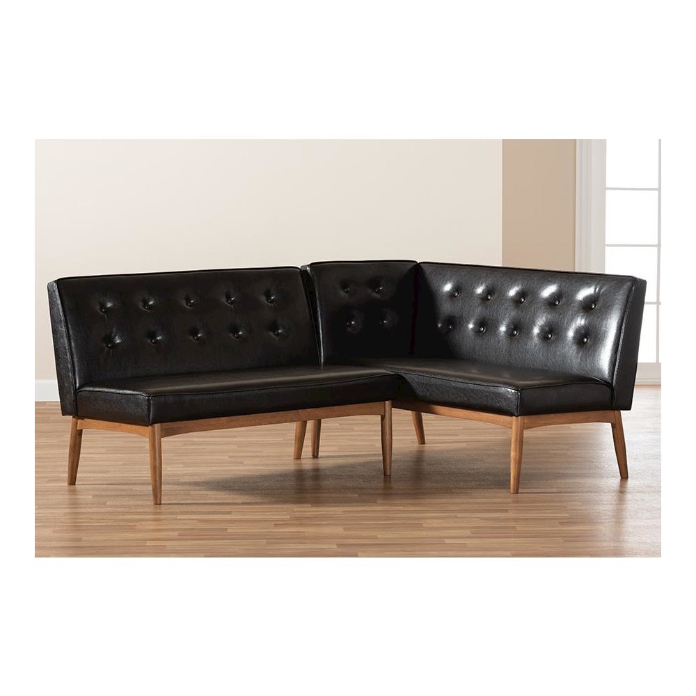 Leather Upholstered 2-Piece Wood Dining Nook Banquette Set. Picture 5