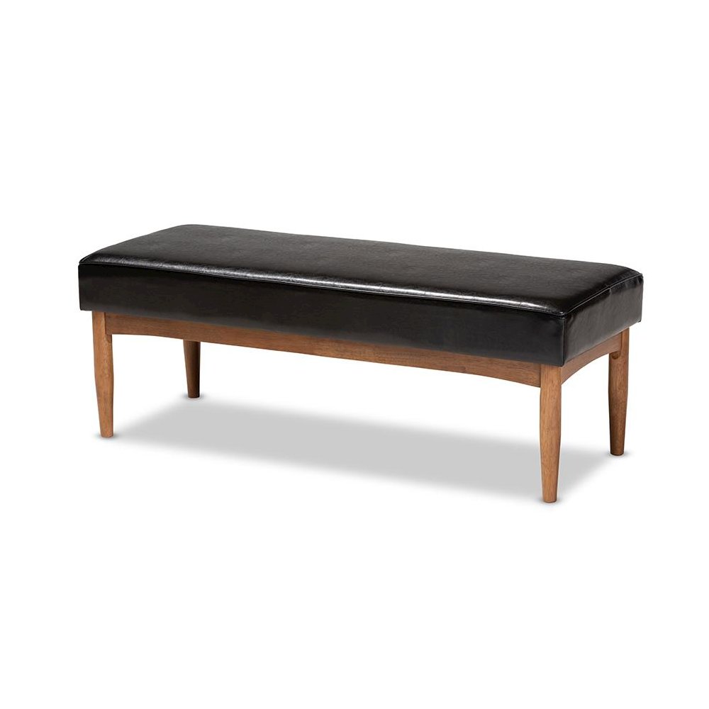 Arvid Mid-Century Modern Dark Brown Faux Leather Upholstered Wood Dining Bench. Picture 1