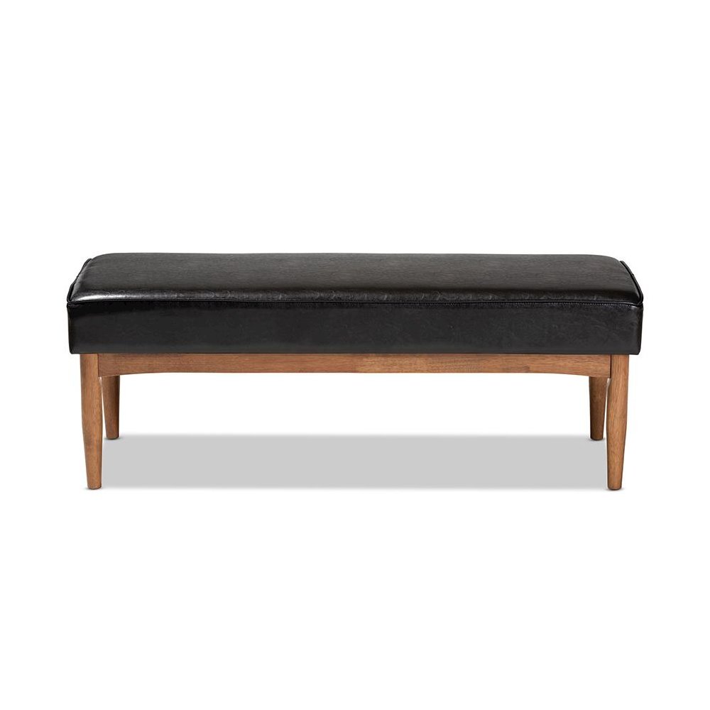 Arvid Mid-Century Modern Dark Brown Faux Leather Upholstered Wood Dining Bench. Picture 2