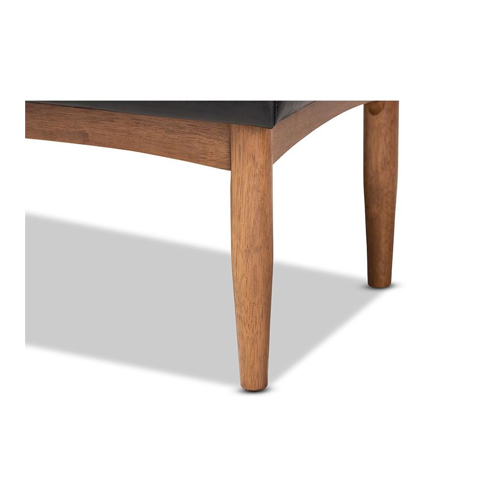 Arvid Mid-Century Modern Dark Brown Faux Leather Upholstered Wood Dining Bench. Picture 5