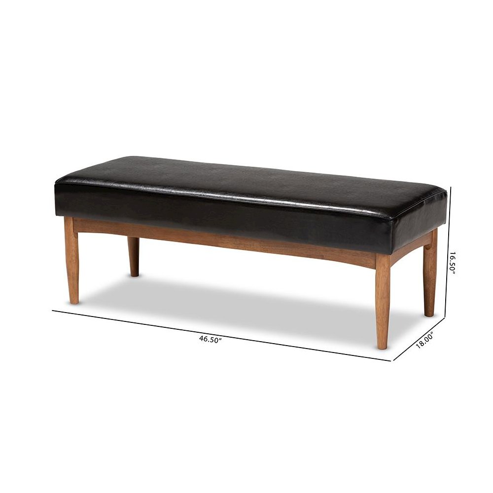 Arvid Mid-Century Modern Dark Brown Faux Leather Upholstered Wood Dining Bench. Picture 8