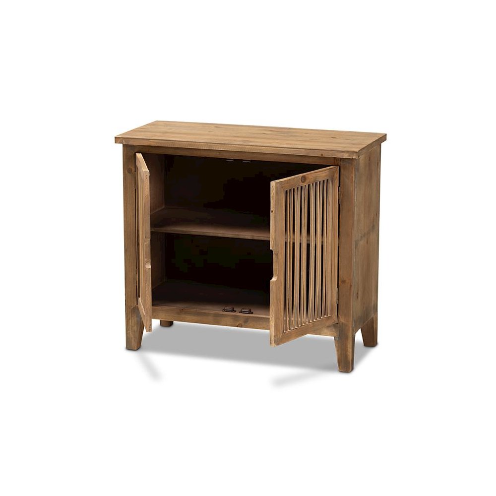 Transitional Medium Oak Finished 2-Door Wood Spindle Accent Storage Cabinet. Picture 2