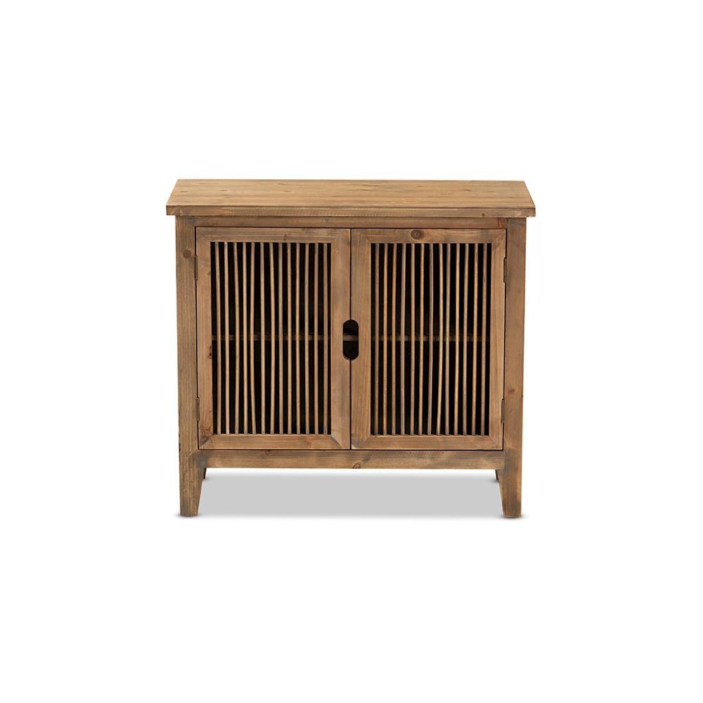 Transitional Medium Oak Finished 2-Door Wood Spindle Accent Storage Cabinet. Picture 3