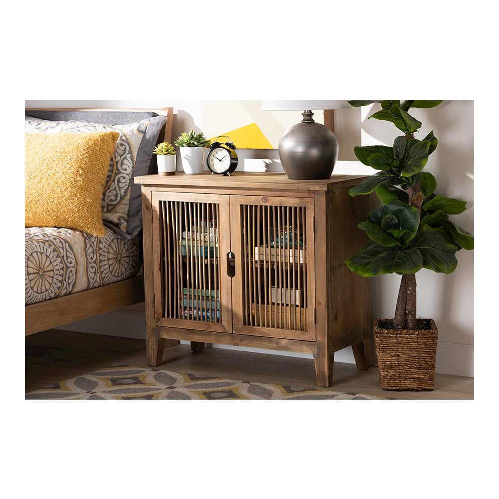 Transitional Medium Oak Finished 2-Door Wood Spindle Accent Storage Cabinet. Picture 7