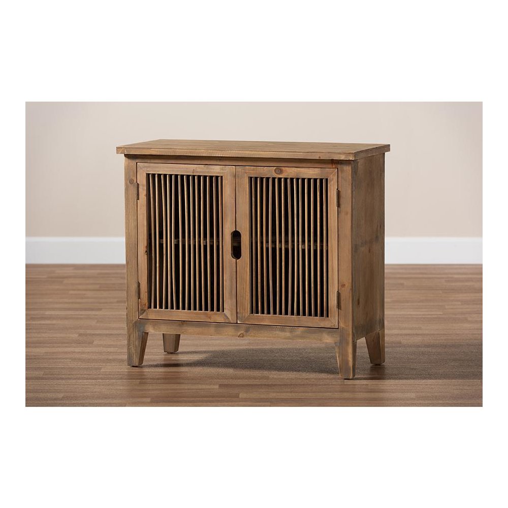Transitional Medium Oak Finished 2-Door Wood Spindle Accent Storage Cabinet. Picture 8