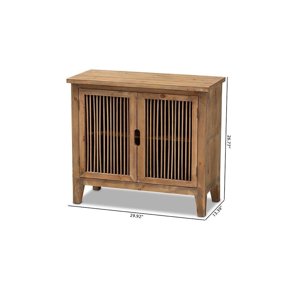 Transitional Medium Oak Finished 2-Door Wood Spindle Accent Storage Cabinet. Picture 9