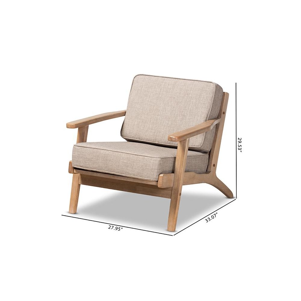 Light Grey Fabric Upholstered Antique Oak Finished Wood Armchair. Picture 9