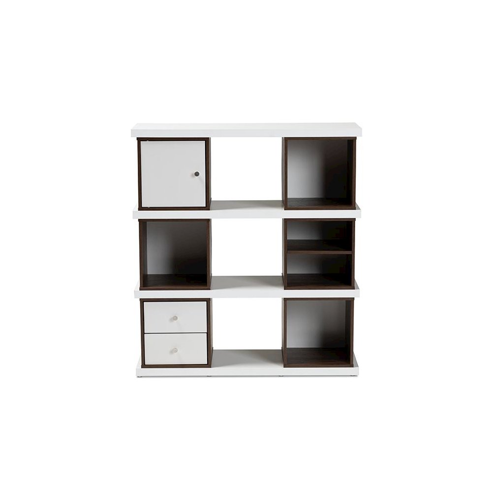 Two-Tone White and Walnut Brown Finished 2-Drawer Bookcase. Picture 3