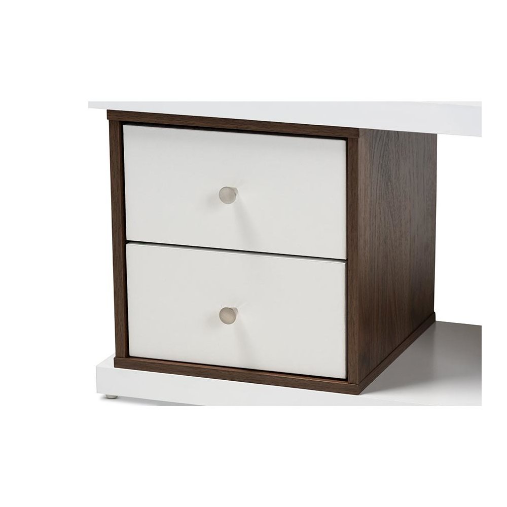 Two-Tone White and Walnut Brown Finished 2-Drawer Bookcase. Picture 5