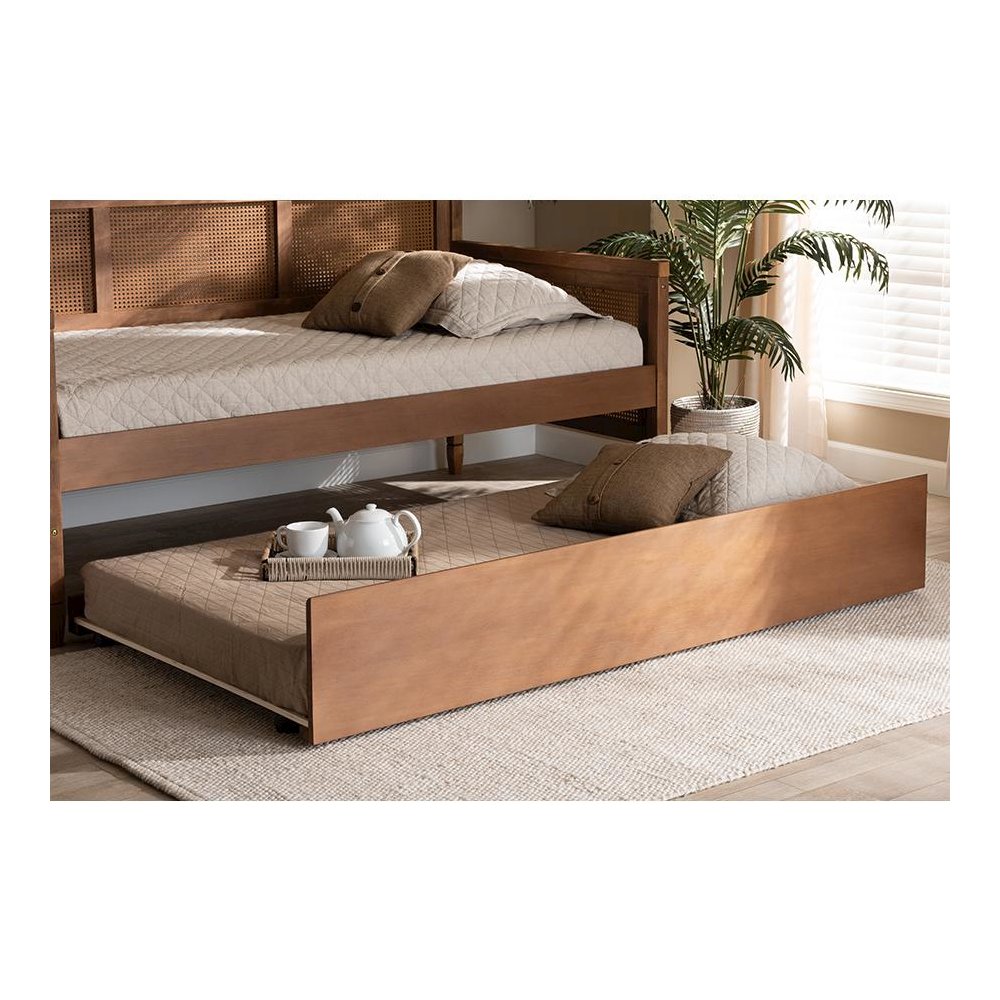 Toveli Modern and Contemporary Ash Walnut Finished Twin Size Trundle Bed. Picture 4