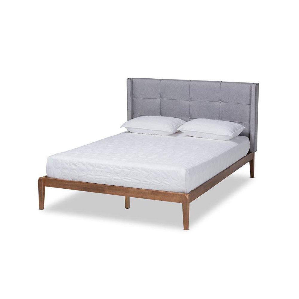 Ash Walnut Brown Finished Wood Full Size Platform Bed. Picture 1