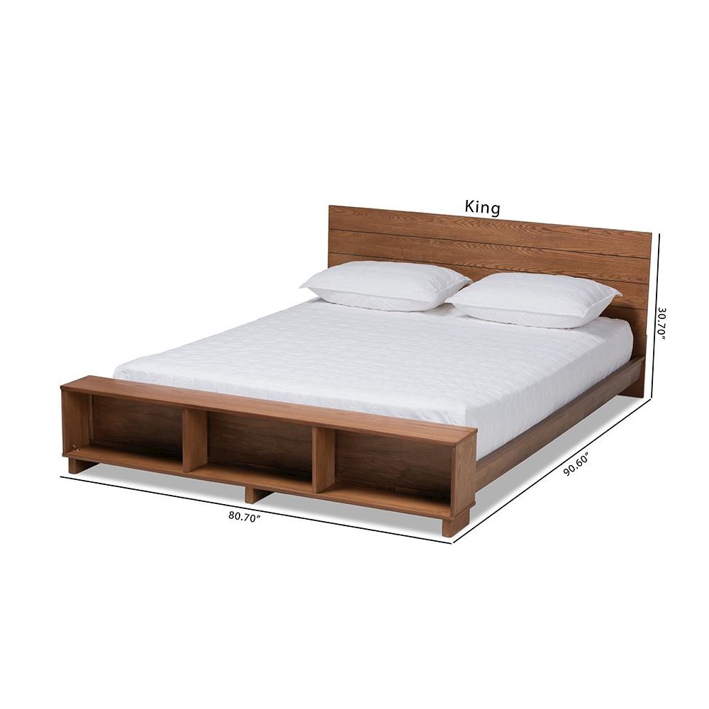 Walnut Brown Finished Wood Full Size Platform Storage Bed with Built-In Shelves. Picture 10