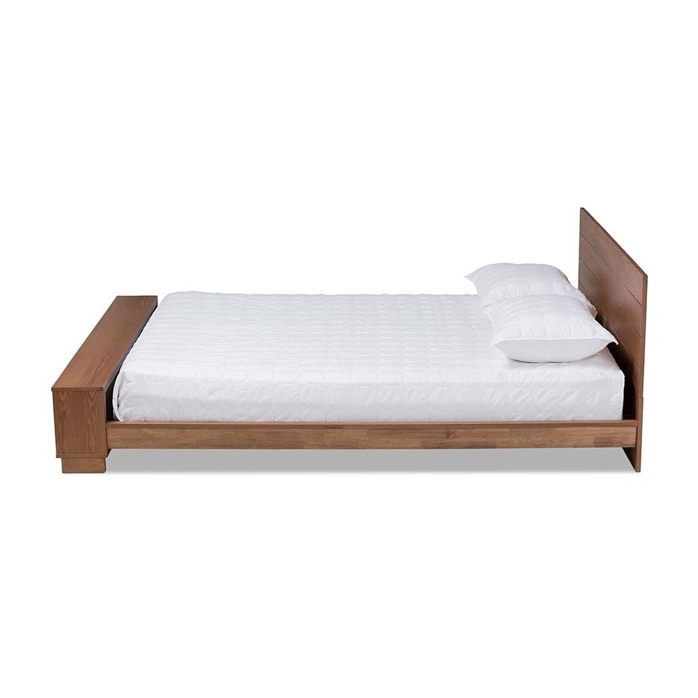 Walnut Brown Finished Wood Full Size Platform Storage Bed with Built-In Shelves. Picture 2