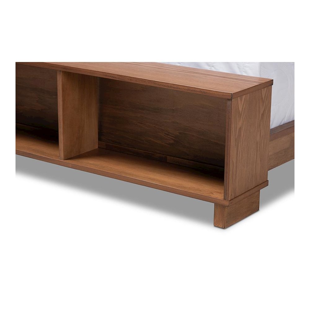 Walnut Brown Finished Wood Full Size Platform Storage Bed with Built-In Shelves. Picture 5
