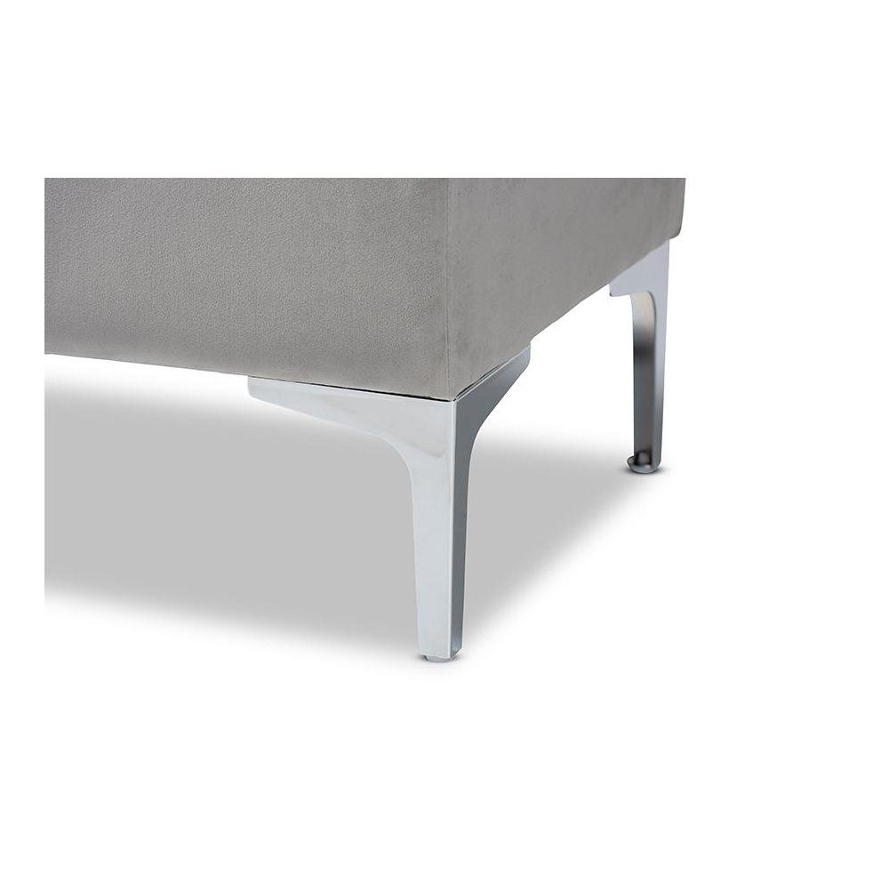 Transitional Grey Velvet Fabric Upholstered Silver Finished Storage Ottoman. Picture 7