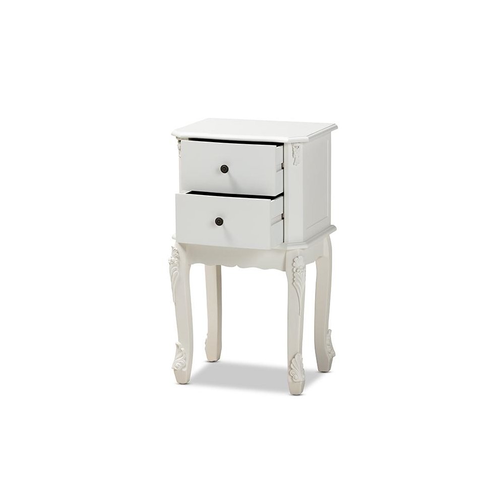 Sophia Classic and Traditional French White Finished Wood 2-Drawer End Table. Picture 2