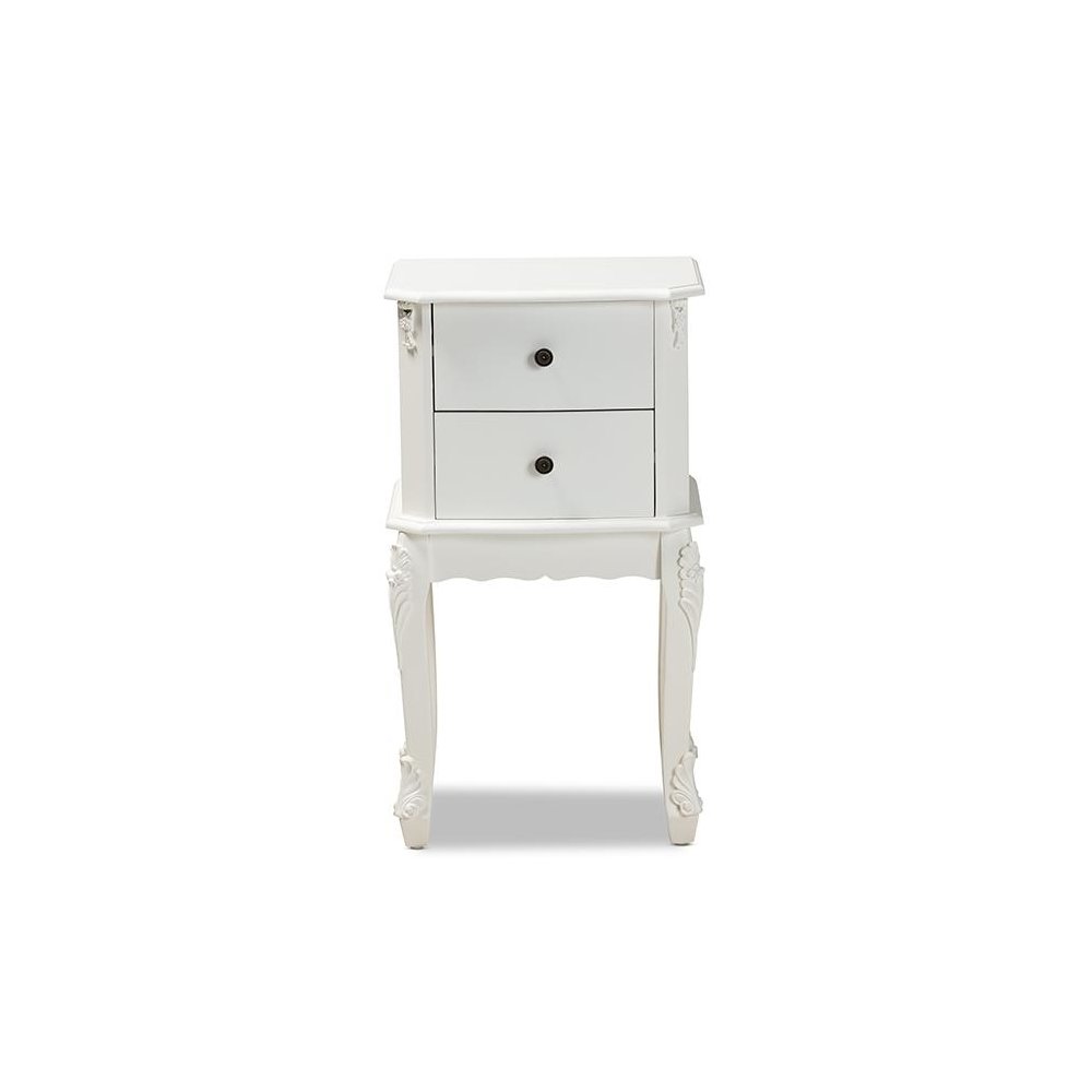 Sophia Classic and Traditional French White Finished Wood 2-Drawer End Table. Picture 3