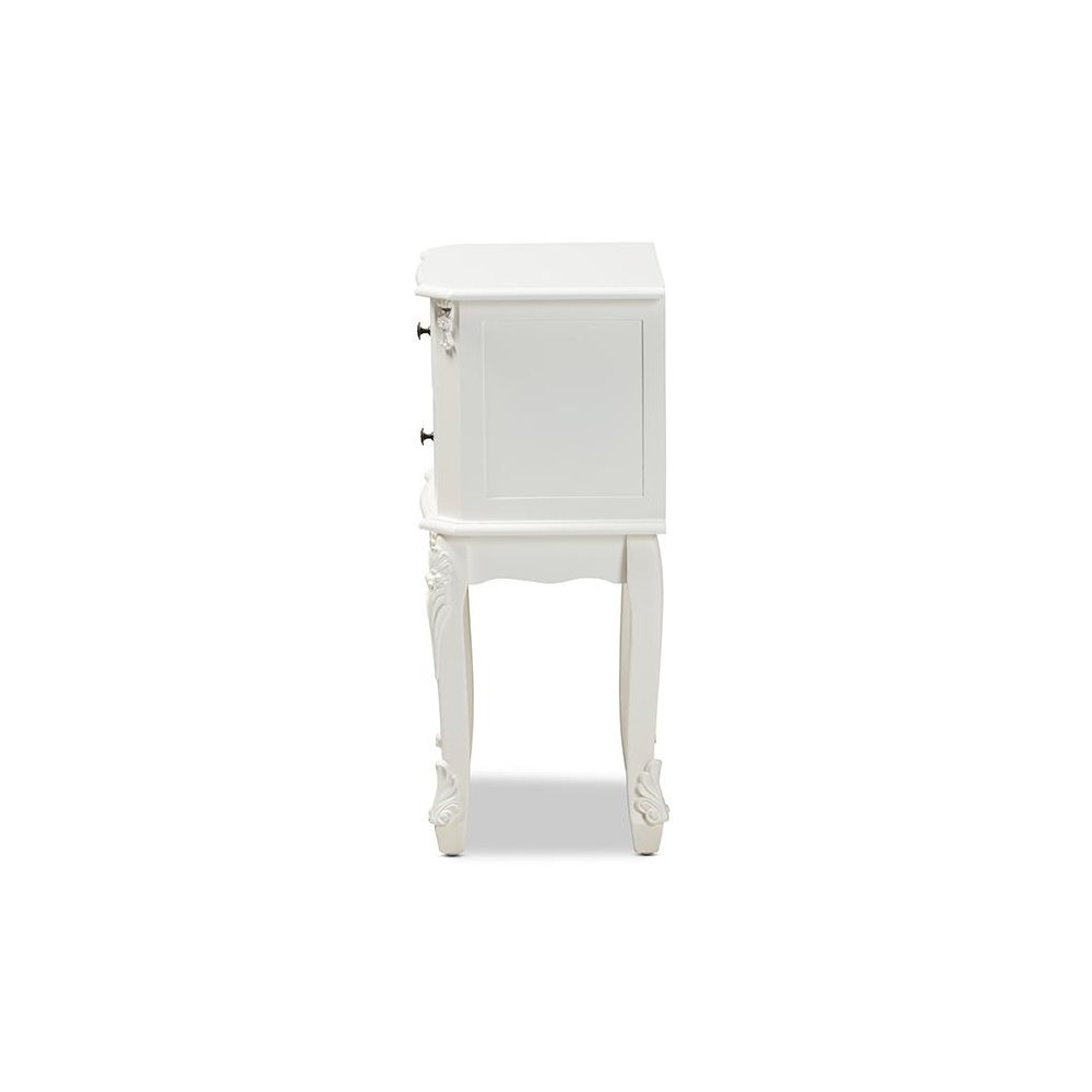 Sophia Classic and Traditional French White Finished Wood 2-Drawer End Table. Picture 4