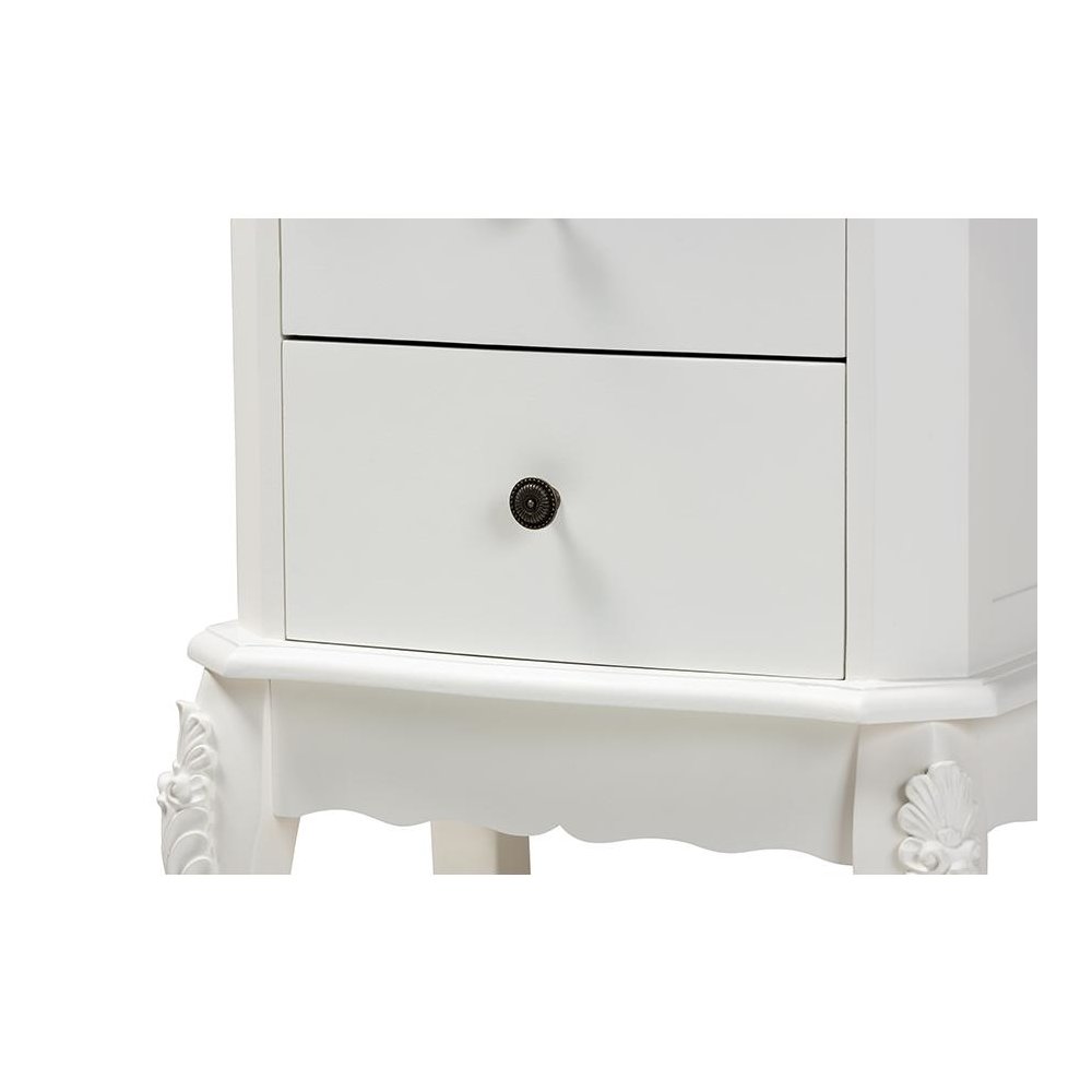 Sophia Classic and Traditional French White Finished Wood 2-Drawer End Table. Picture 5