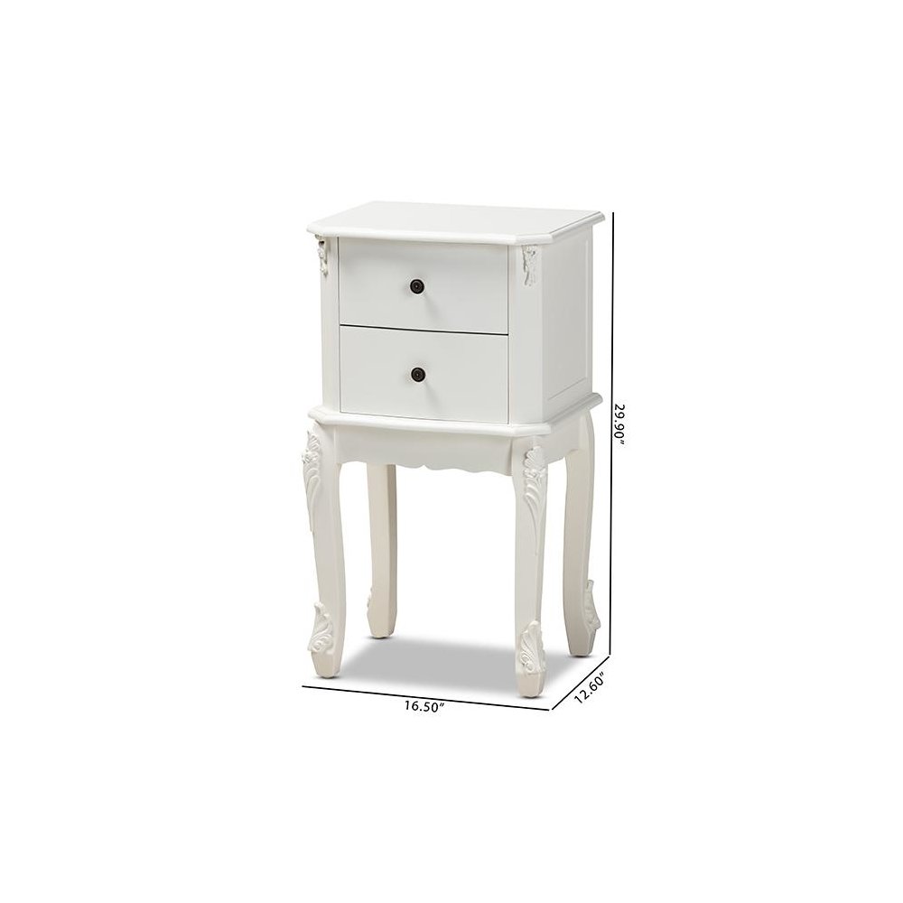 Sophia Classic and Traditional French White Finished Wood 2-Drawer End Table. Picture 9
