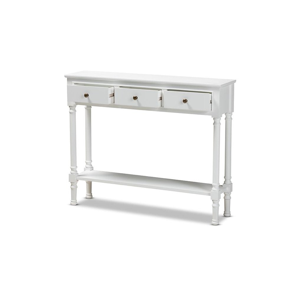 Traditional French Farmhouse White Finished Wood 3-Drawer Entryway Console Table. Picture 2
