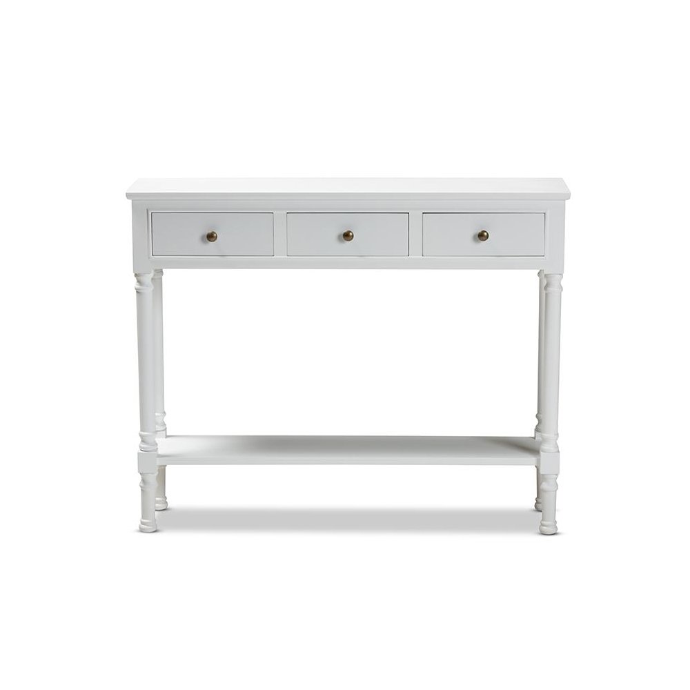 Traditional French Farmhouse White Finished Wood 3-Drawer Entryway Console Table. Picture 3