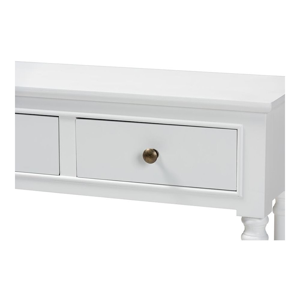 Traditional French Farmhouse White Finished Wood 3-Drawer Entryway Console Table. Picture 5