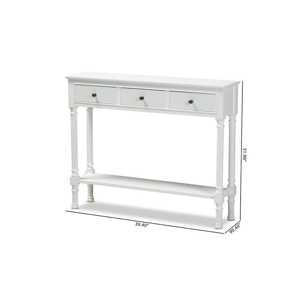 Traditional French Farmhouse White Finished Wood 3-Drawer Entryway Console Table. Picture 9