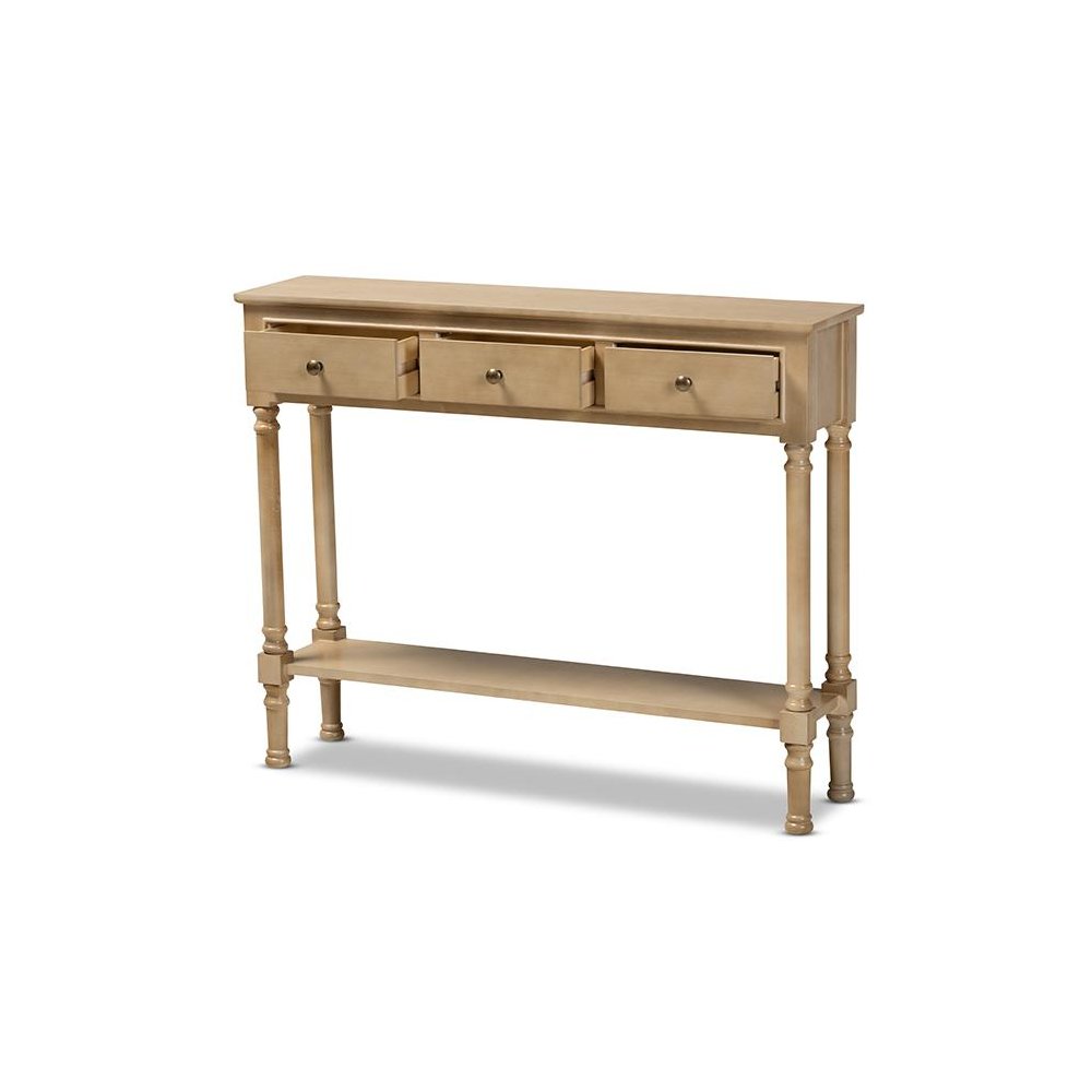 Farmhouse Oak Brown Finished Wood 3-Drawer Entryway Console Table. Picture 2