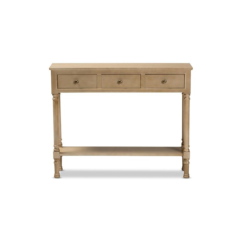 Farmhouse Oak Brown Finished Wood 3-Drawer Entryway Console Table. Picture 3