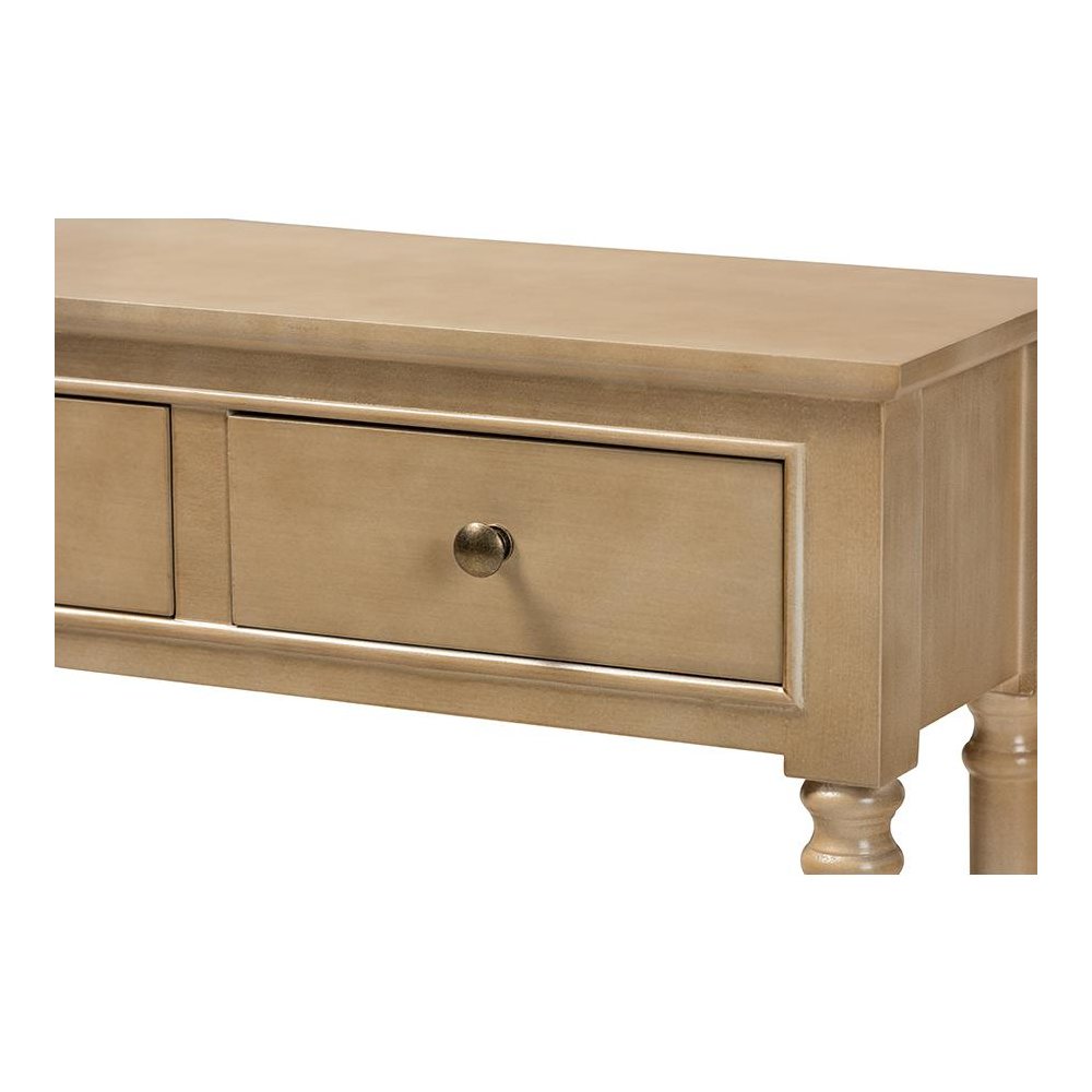 Farmhouse Oak Brown Finished Wood 3-Drawer Entryway Console Table. Picture 5