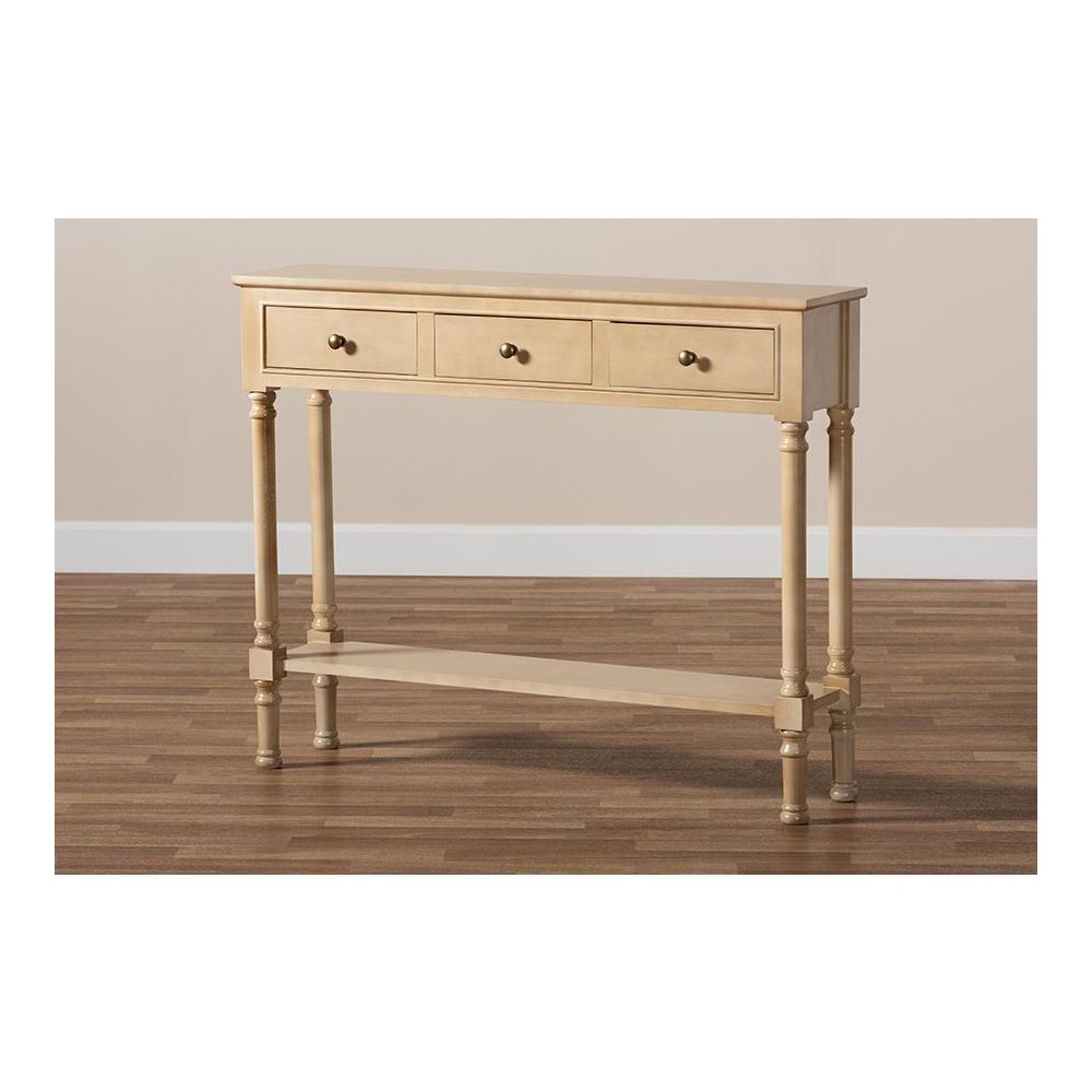 Farmhouse Oak Brown Finished Wood 3-Drawer Entryway Console Table. Picture 8