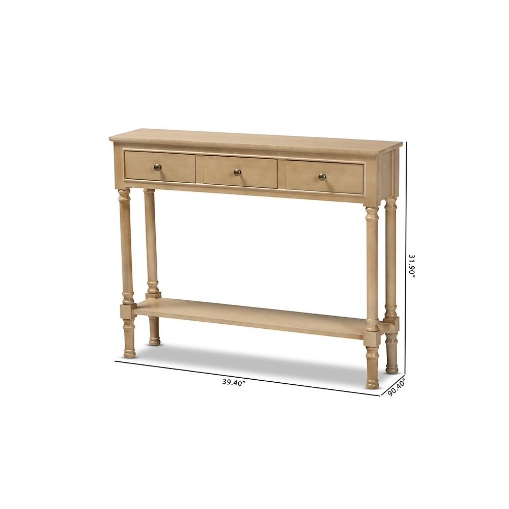 Farmhouse Oak Brown Finished Wood 3-Drawer Entryway Console Table. Picture 9