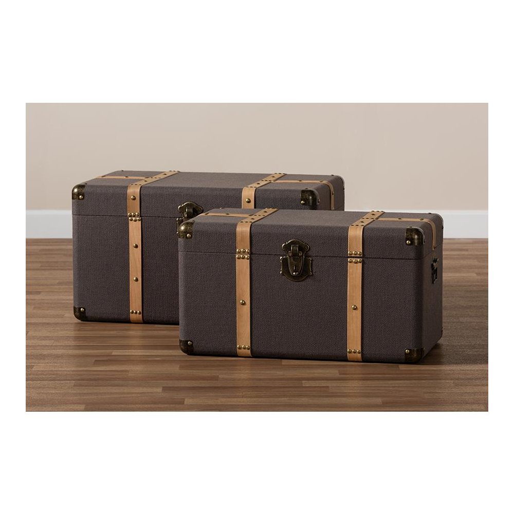Oak Brown Finished 2-Piece Storage Trunk Set. Picture 7
