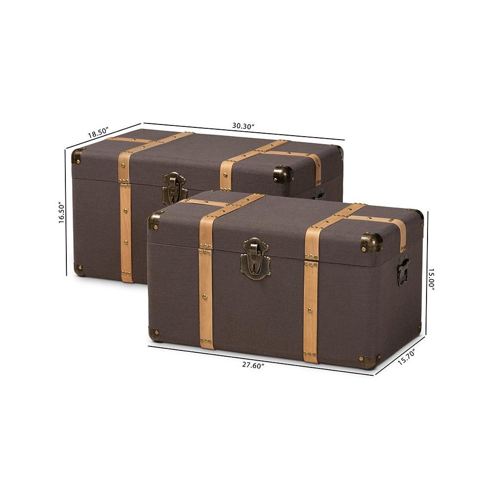 Oak Brown Finished 2-Piece Storage Trunk Set. Picture 8