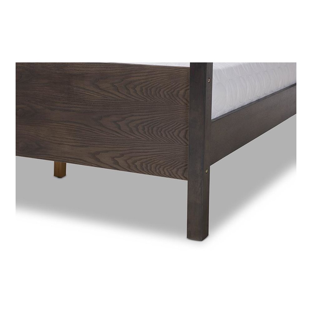 Dark Grey Oak Finished Wood Queen Size Platform Canopy Bed. Picture 5