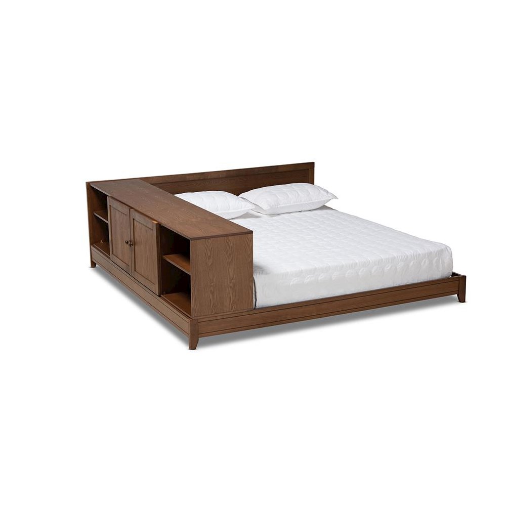 Transitional Walnut Brown Finished Wood Queen Size Platform Storage Bed. Picture 1
