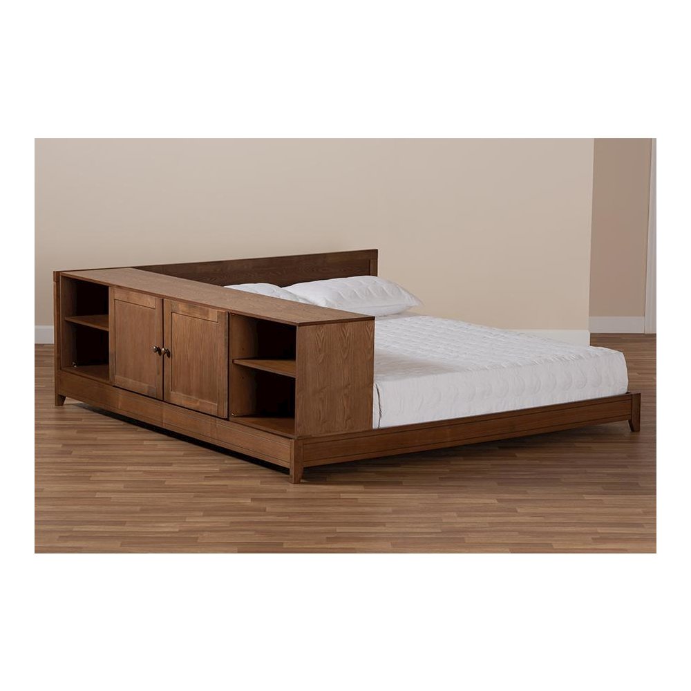 Transitional Walnut Brown Finished Wood Queen Size Platform Storage Bed. Picture 10