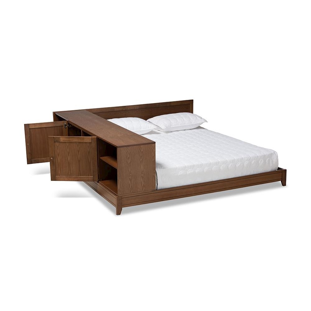 Transitional Walnut Brown Finished Wood Queen Size Platform Storage Bed. Picture 2