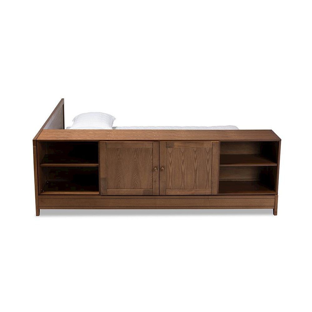 Transitional Walnut Brown Finished Wood Queen Size Platform Storage Bed. Picture 3