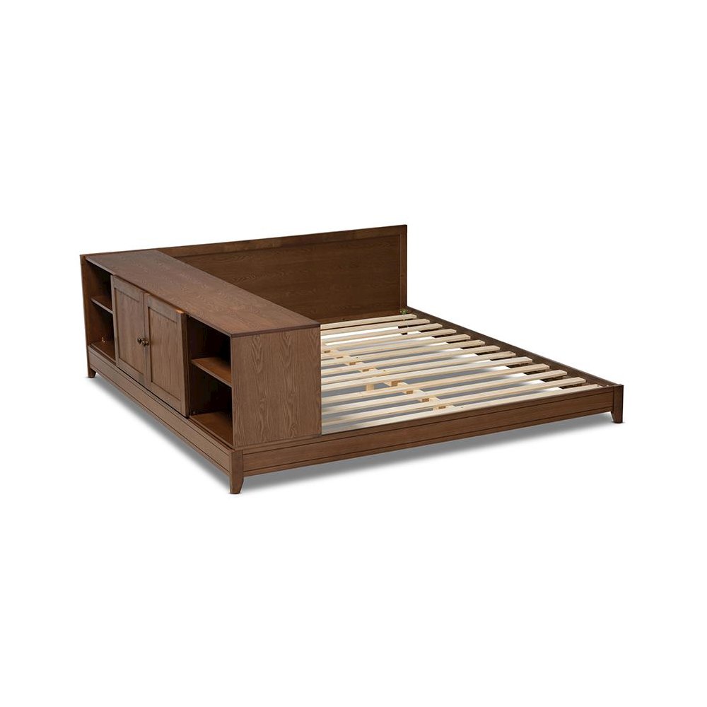 Transitional Walnut Brown Finished Wood Queen Size Platform Storage Bed. Picture 4