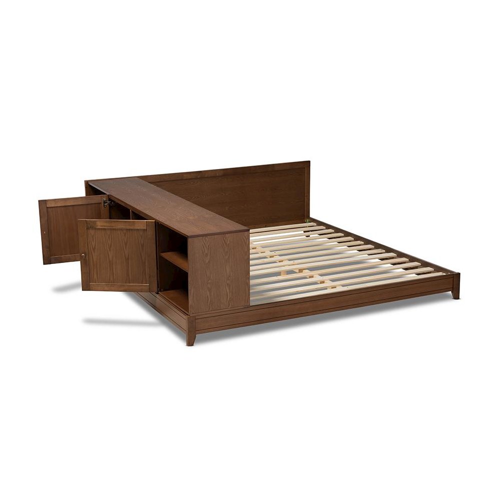 Transitional Walnut Brown Finished Wood Queen Size Platform Storage Bed. Picture 5
