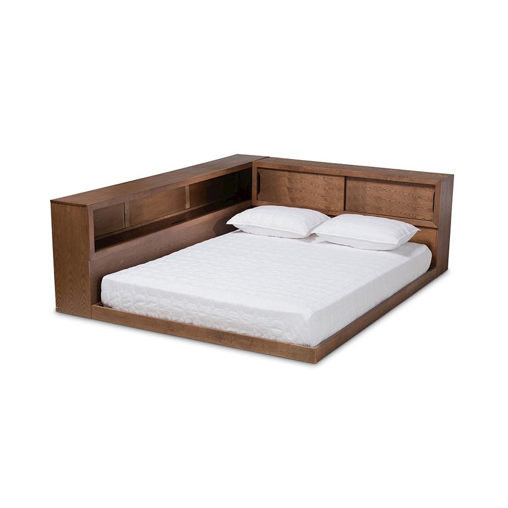Brown Finished Wood Queen Size Platform Storage Bed with Built-In Outlet. Picture 1